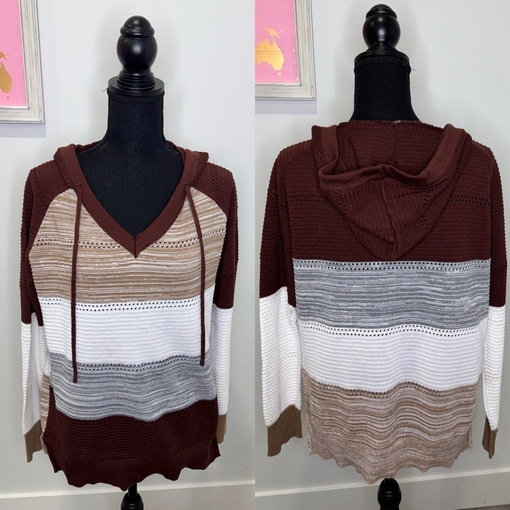 Hooded Brown Women’s V-Neck Sweatshirt (M)
